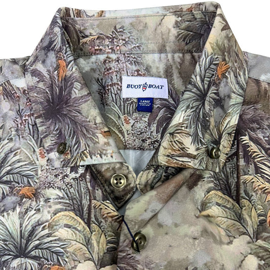 Floral patterned shirt with 'Buddy Boat' label on a white background
