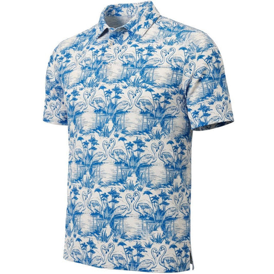 Blue and white patterned shirt on a white background