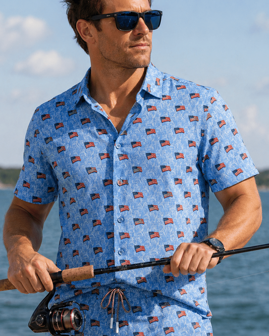 Liberty Flag Woven Shirt - Buoy & Boat - Short Sleeve Woven - Blue