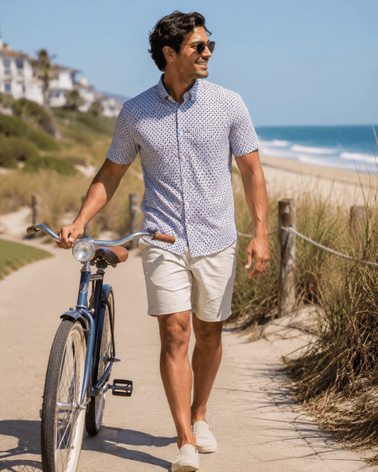 Anchors and Rings Woven Shirt - Blue - Buoy & Boat - Short Sleeve Performance Button Down - Blue