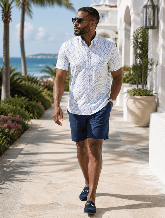 Whose At The Wheel Woven Shirt - White - Buoy & Boat - Short Sleeve Performance Button Down - White