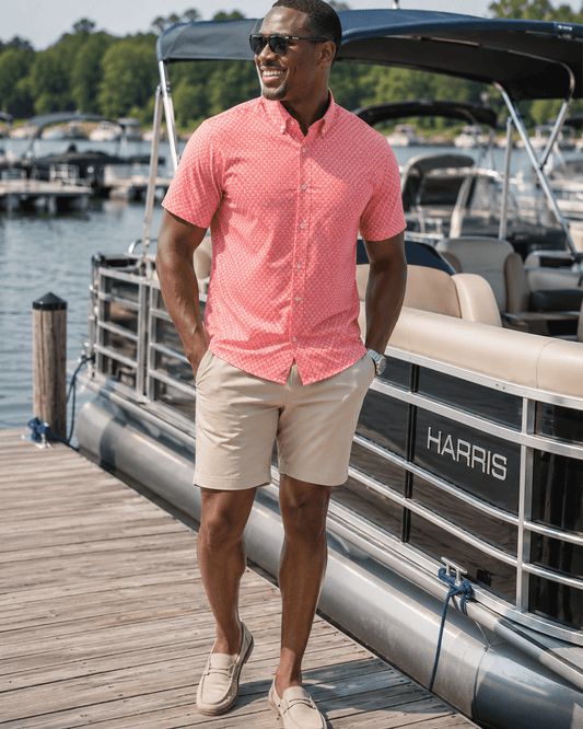 Starfish Woven Shirt - Melon - Buoy & Boat - Short Sleeve Performance Button Down - Melon