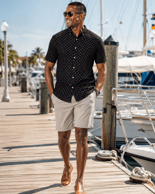 Small Skulls Woven Shirt - Black - Buoy & Boat - Short Sleeve Performance Button Down - Black