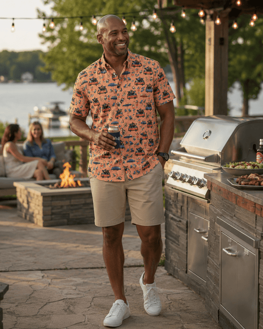 Beach Day Woven Shirt - Peach - Buoy & Boat - Short Sleeve Performance Button Down - Peach