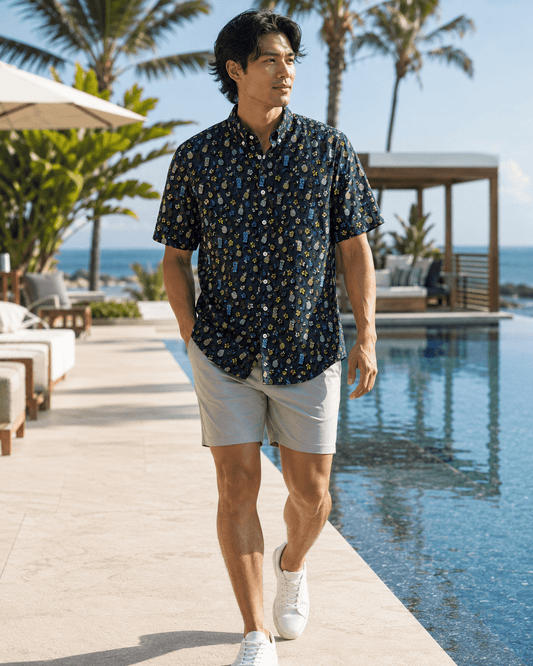 Tropical Drinks Woven Shirt - Black - Buoy & Boat - Short Sleeve Performance Button Down - Black
