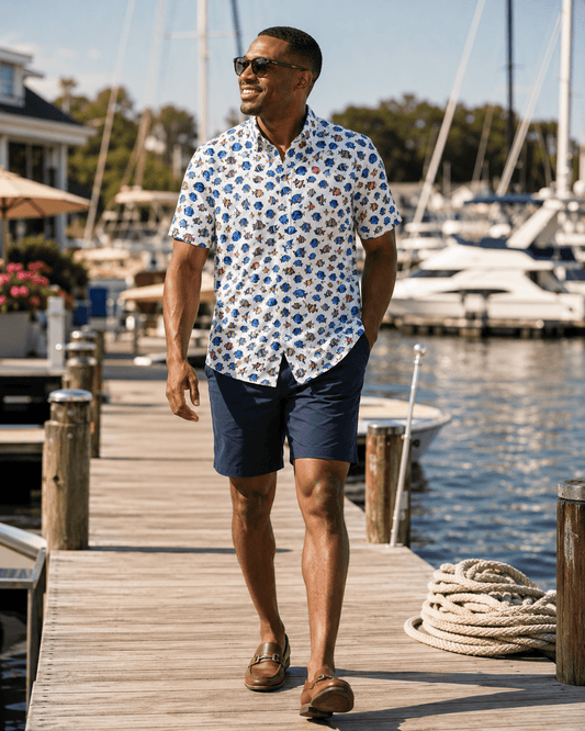 Exotic Fished Woven Shirt - White - Buoy & Boat - Short Sleeve Performance Button Down - White