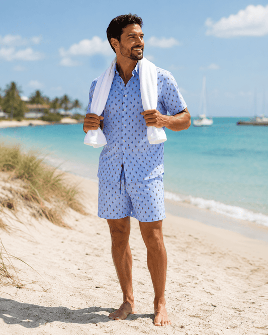 Buoys Woven Shirt - Blue - Buoy & Boat - Short Sleeve Performance Button Down - Blue