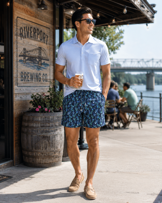 Abstract Fish Swim Trunks - Aqua