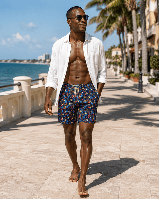 Abstract Fish Swim Trunks - Rainbow - Buoy & Boat - Swim Trunks - Black
