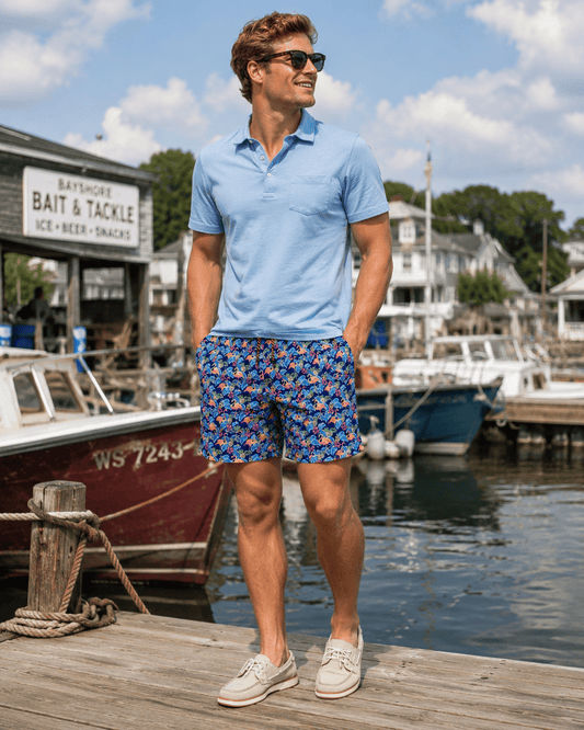 Flamingo Flower Swim Trunks - Buoy & Boat - Swim Trunks - Navy