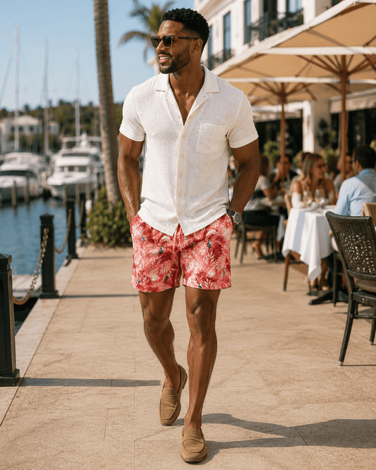 Tropical Birds Swim Trunks - Coral - Buoy & Boat - Swim Trunks - Coral