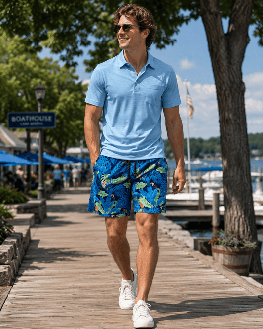 Tropical Birds Swim Trunks - Blue - Buoy & Boat - Swim Trunks - Blue