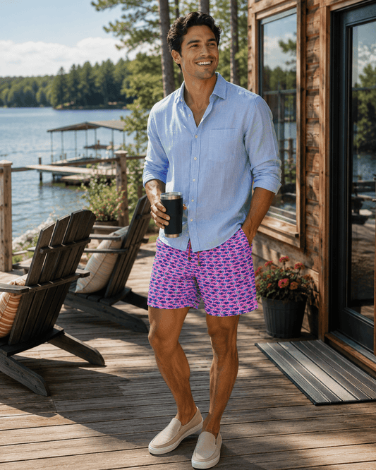 Fish Bones Swim Trunks - Pink - Buoy & Boat - Swim Trunks - Pink