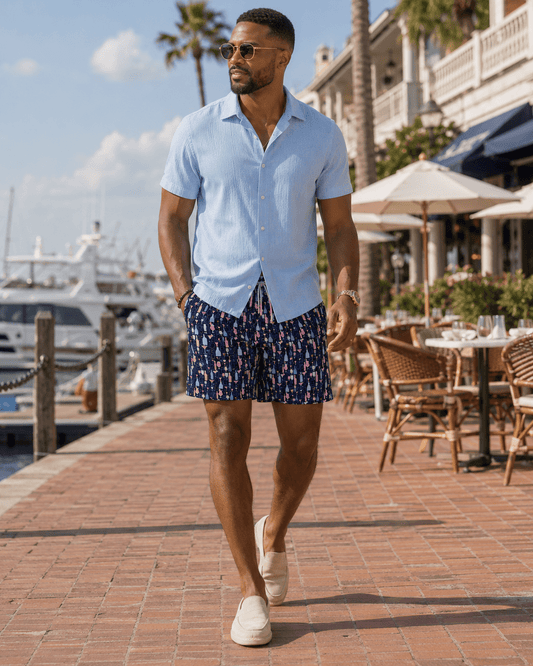 Bottles and Glasses Swim Trunks - Navy - Buoy & Boat - Swim Trunks - Navy