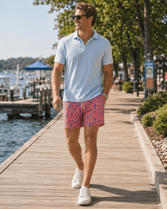 Tropical Drink Swim Trunks - Melon - Buoy & Boat - Swim Trunks - Coral
