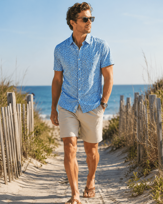 Water Skulls Woven Shirt - Buoy & Boat - Short Sleeve Woven - Blue