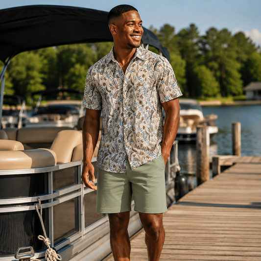 Tropical Floral Woven Shirt - Buoy & Boat - Short Sleeve Woven - Olive