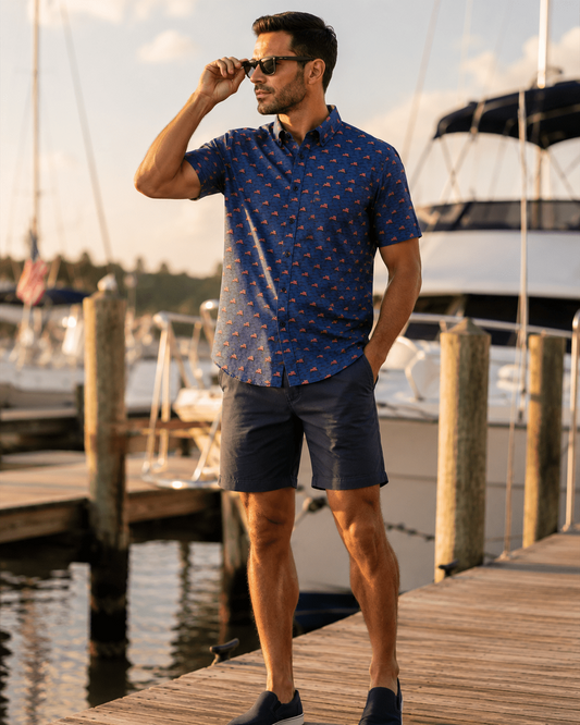 Flag Sea Woven Shirt - Navy - Buoy & Boat - Short Sleeve Woven - Navy