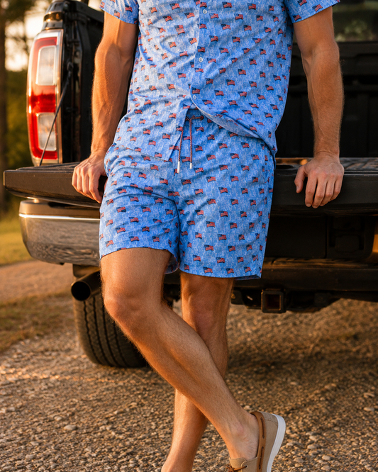 Liberty Flag Swim Trunks - Blue