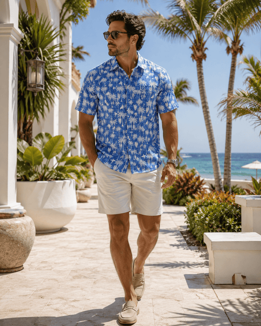 Surf Palm Woven Shirt - Buoy & Boat - Short Sleeve Woven - Blue