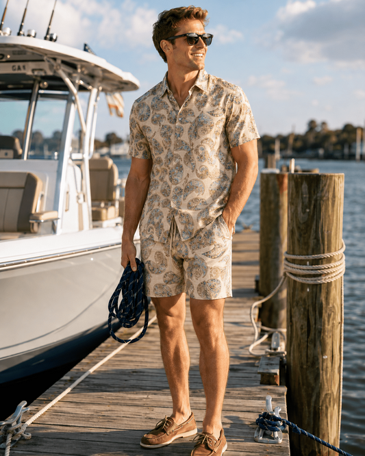 Paisley Time Woven Shirt - Buoy & Boat - Short Sleeve Woven - Tan