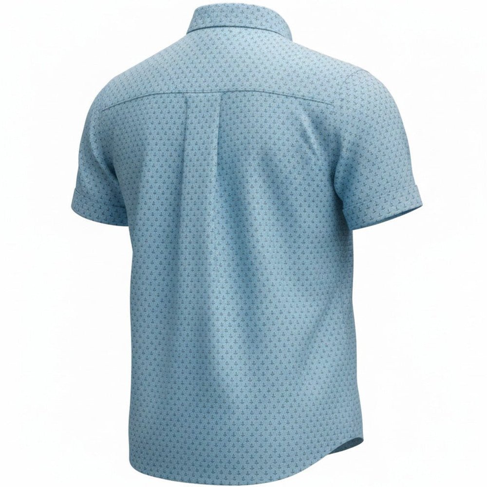 Blue patterned shirt on a white background