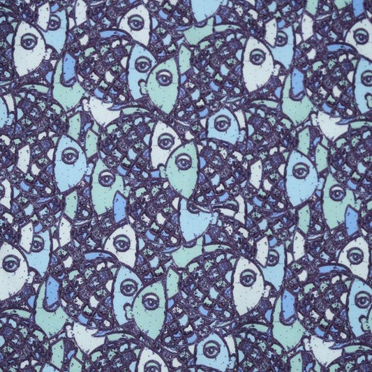 Abstract Fish woven shirt aqua fish graphic detail close up