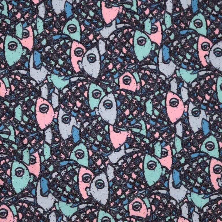 Abstract Fish woven shirt helio playful fish graphic detail close up