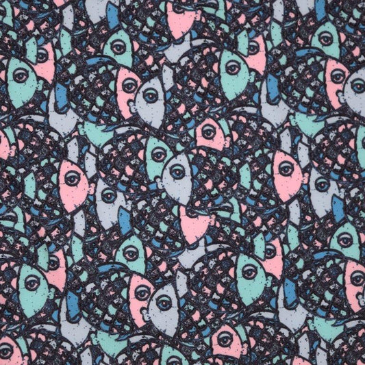 Abstract Fish woven shirt helio playful fish graphic detail close up