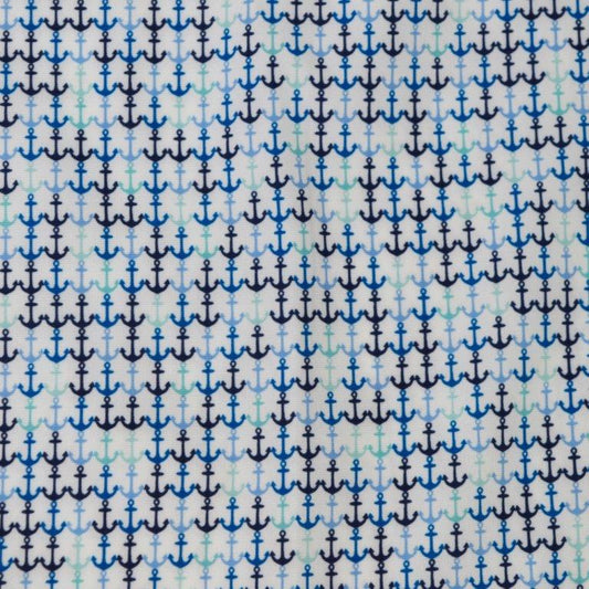 Anchors Away woven shirt white nautical anchors pattern detail close up