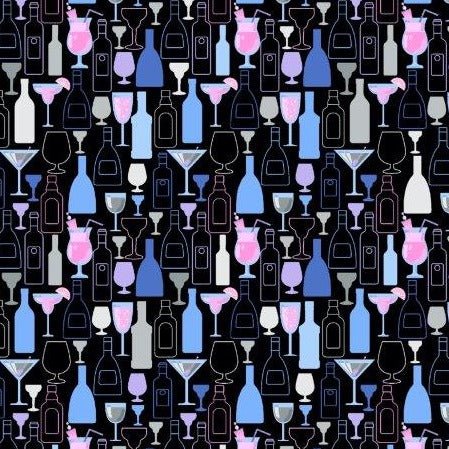 Bottles and Glasses woven shirt black bottles and glasses graphic detail close up