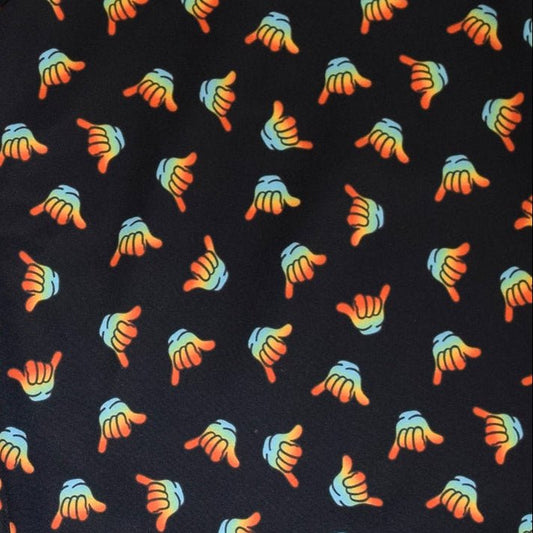 Hang Loose boardshorts black design detail close up