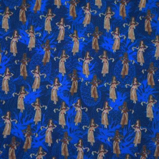 Hula Pineapples woven shirt navy pineapple graphic detail close up