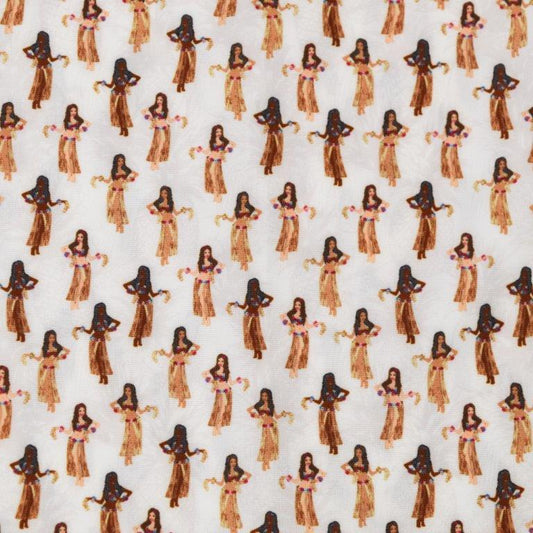 Hula Pineapples woven shirt white pineapple graphic detail close up