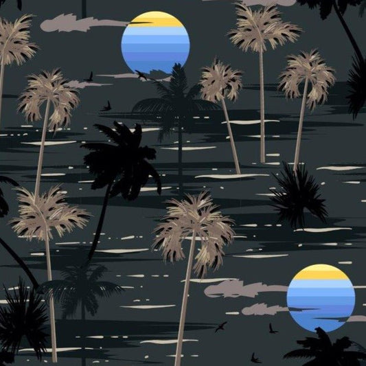 Island Paradise woven shirt black tropical graphic detail close up