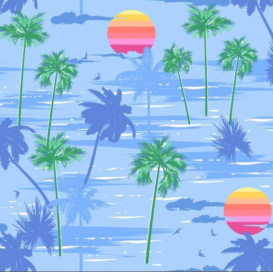 Island Paradise woven shirt blue tropical graphic detail close up