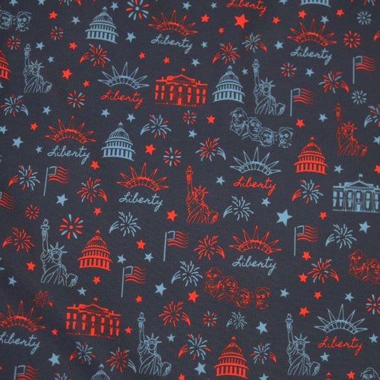 Lady Liberty Woven Shirt navy Lady Liberty graphic detail close up