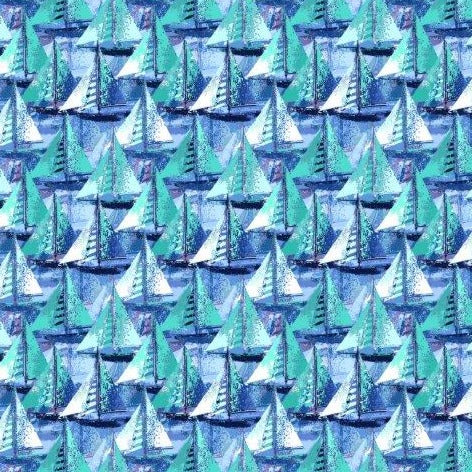 Let’s Go Sailing woven shirt lagoon nautical graphic detail close up