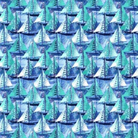 Let’s Go Sailing woven shirt lagoon nautical graphic detail close up