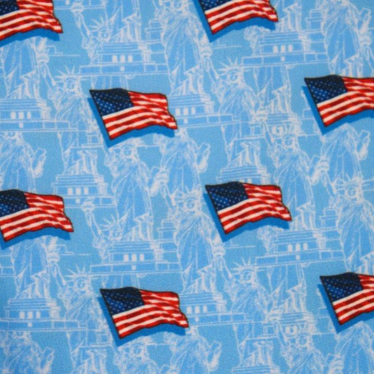 Liberty Flag Woven Shirt blue liberty flag pattern detail close up
