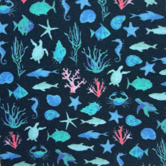 Marine Life Woven Shirt navy marine life pattern detail close up