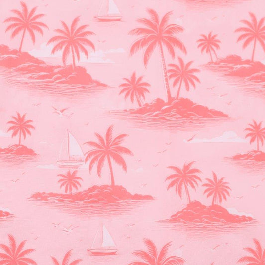 My Isle Woven Shirt pink tropical pattern detail close up