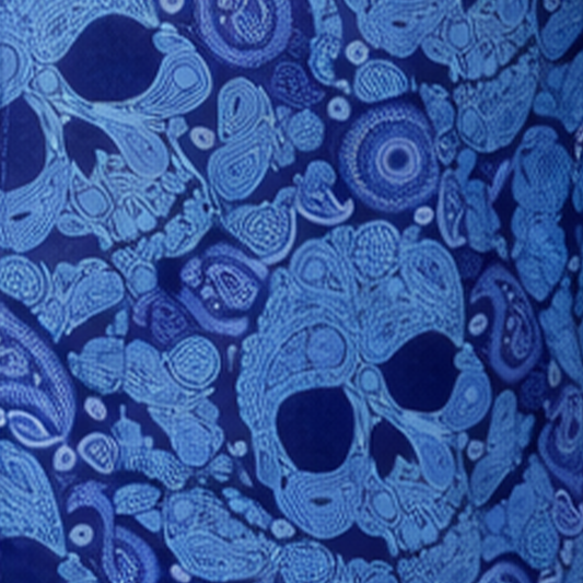 Paisley Skull woven shirt aqua paisley skull pattern detail close up