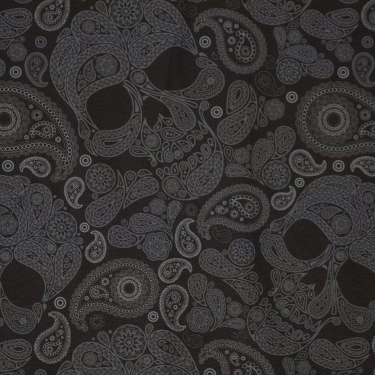 Paisley Skull woven shirt black paisley skull graphic detail close up