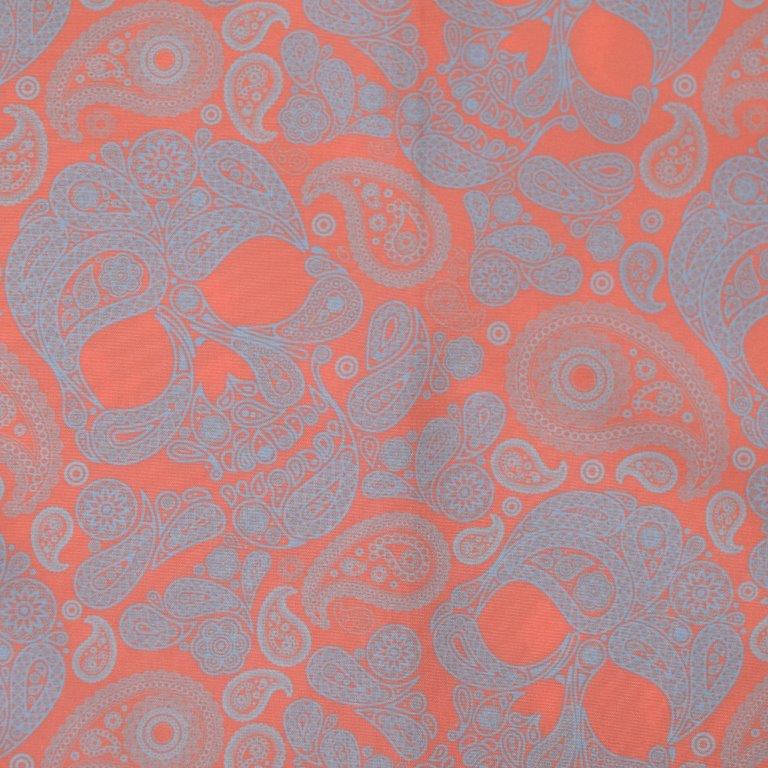 Paisley Skull woven shirt coral paisley skull graphic detail close up