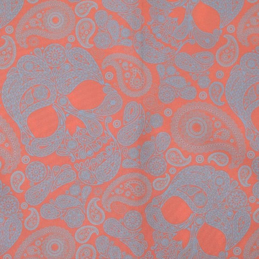 Paisley Skull woven shirt coral paisley skull graphic detail close up