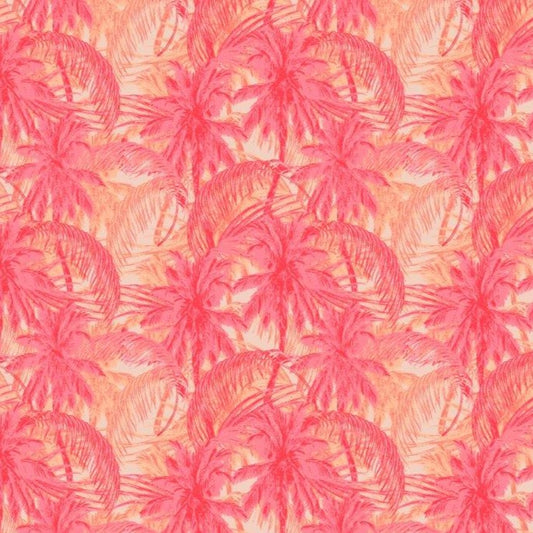 Palms Galore woven shirt melon tropical palms graphic detail close up