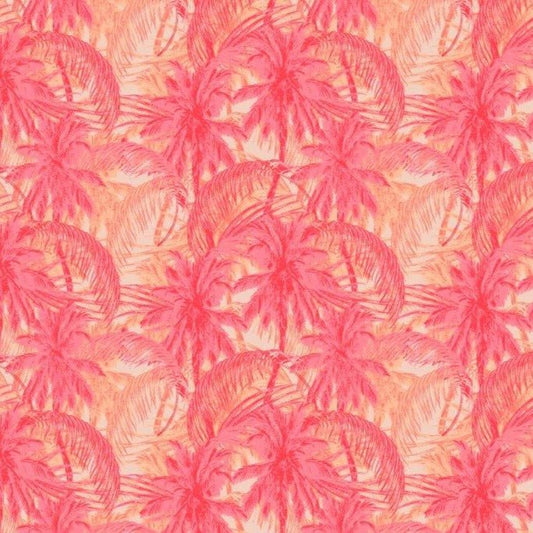 Palms Galore woven shirt melon tropical palms graphic detail close up