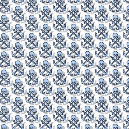 Skull Anchor Shadow woven shirt black nautical skull and anchor pattern detail close up