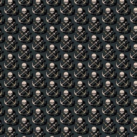 Skull Anchor Shadow woven shirt black skull and anchor graphic detail close up